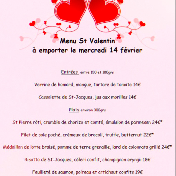 Menu de la Saint-Valentin - La Poissonnerie de l'Aiguillon 